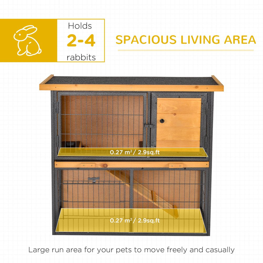 Pawhut Wood-Metal Rabbit Hutch Elevated Pet House Bunny Cage Small Animal Habitat with Slide-Out Tray Asphalt Openable Roof Lockable Door for Outdoor 35" X 18" X 32" Light Yellow Animals & Pet Supplies > Pet Supplies > Small Animal Supplies > Small Animal Habitats & Cages Aosom LLC   