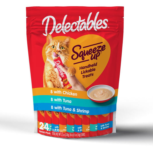 Hartz Delectables Squeeze up Variety Pack Interactive Lickable Wet Cat Treat, 0.5Oz (24 Count) Animals & Pet Supplies > Pet Supplies > Cat Supplies > Cat Treats Hartz Mountain Corp Chicken, Tuna, Shrimp 24 