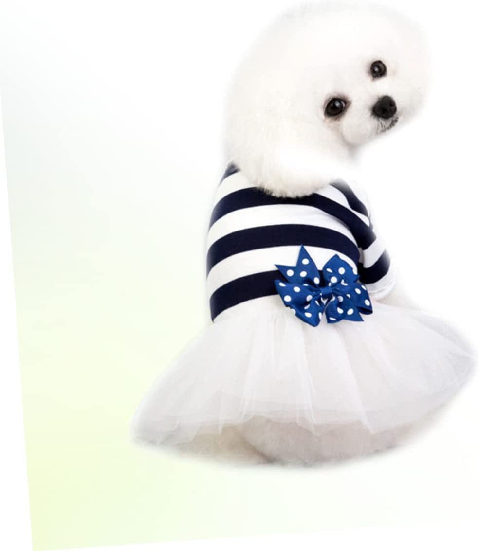 POPETPOP Tulle Skirt Girl Puppy Clothes Vestidos Para Dog Dress Dog Dress with Bow Tie Dog Dress for Girls Princess Dress Set Pet Dog Costume Pet Costume Dog Tutu Dress Blue Uniform Animals & Pet Supplies > Pet Supplies > Dog Supplies > Dog Apparel POPETPOP   