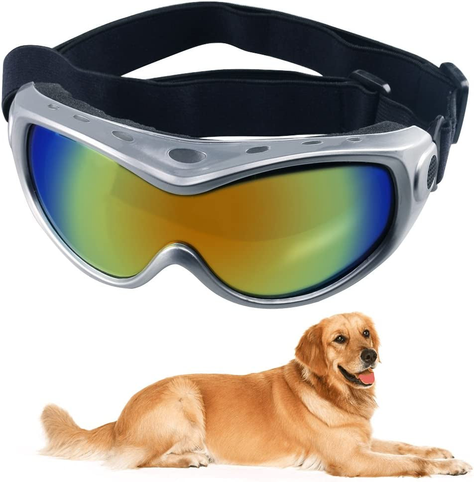 Hellopet Dog Goggles Dog Sunglasses Glasses for Dogs Dog Ski Goggles with UV Protection Pet Sunglasses with Adjustable Strap for Travel, Skiing and Anti-Fog(Silver) Animals & Pet Supplies > Pet Supplies > Dog Supplies > Dog Apparel HelloPet Silver  