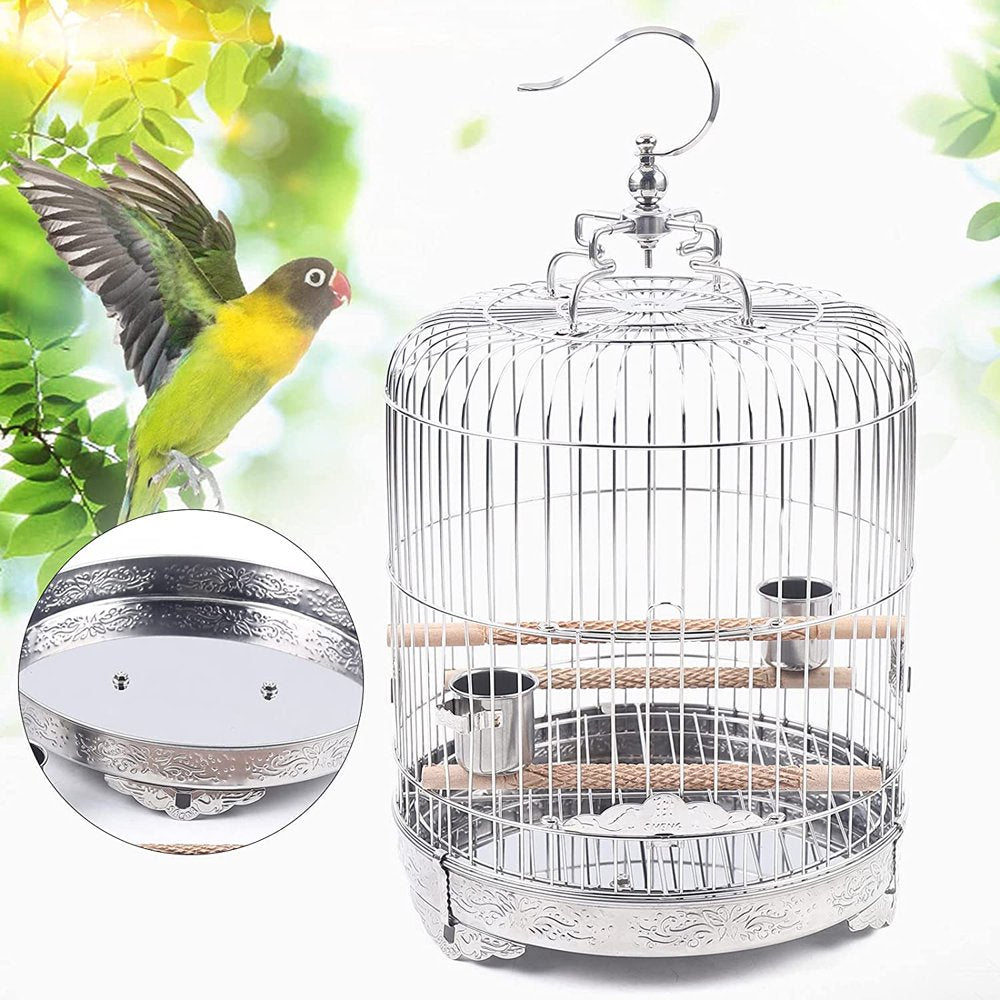 Miumaoev Large Stainless Steel Parakeet Bird Cage, 15.74 Inch Height Hanging Parrot Bird Cages with Stand for Cockatiels African Grey Quaker Parakeets Conures Pigeons Flight Perches Bird Cage Animals & Pet Supplies > Pet Supplies > Bird Supplies > Bird Cages & Stands Miumaeov   