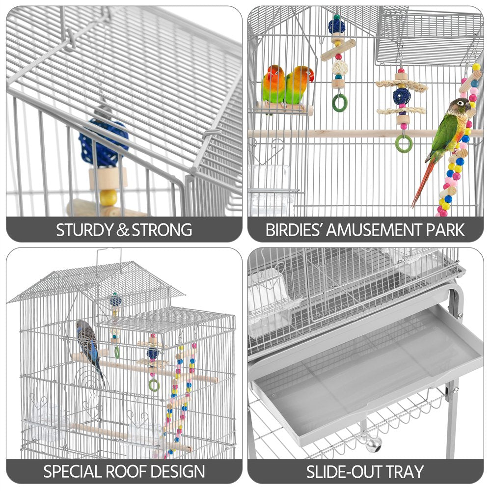 Easyfashion 62.4" Metal Bird Parrot Cage with Detachable Stand, Light Gray Animals & Pet Supplies > Pet Supplies > Bird Supplies > Bird Cages & Stands Easyfashion   