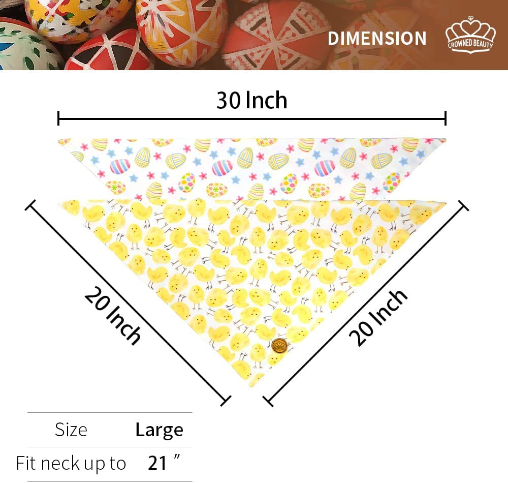 Crowned Beauty Easter Dog Bandanas Large 2 Pack, Eggs Chicks Set,Stars Plaid Adjustable Triangle Holiday Reversible Scarves for Medium Large Extra Large Dogs Pets Animals & Pet Supplies > Pet Supplies > Dog Supplies > Dog Apparel Crowned Beauty   