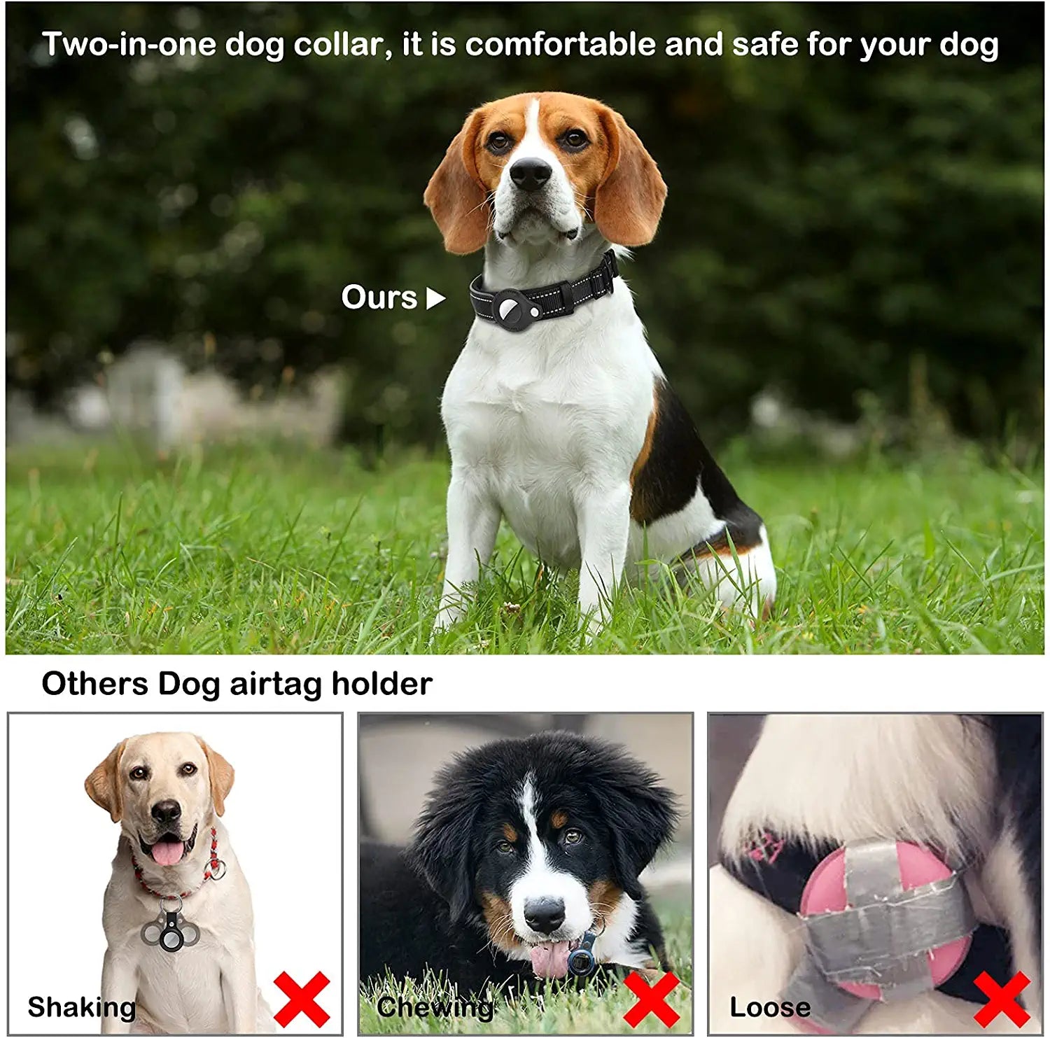 Airtag Dog Collar, PETNANNY Reflective Dog Collar with Airtag Holder Case, Padded Heavy Duty Dog Collar for Airtag, Adjustable Air Tag Pet Collar for Medium Large Dogs (Black, XL(19-22")) Electronics > GPS Accessories > GPS Cases PETNANNY   