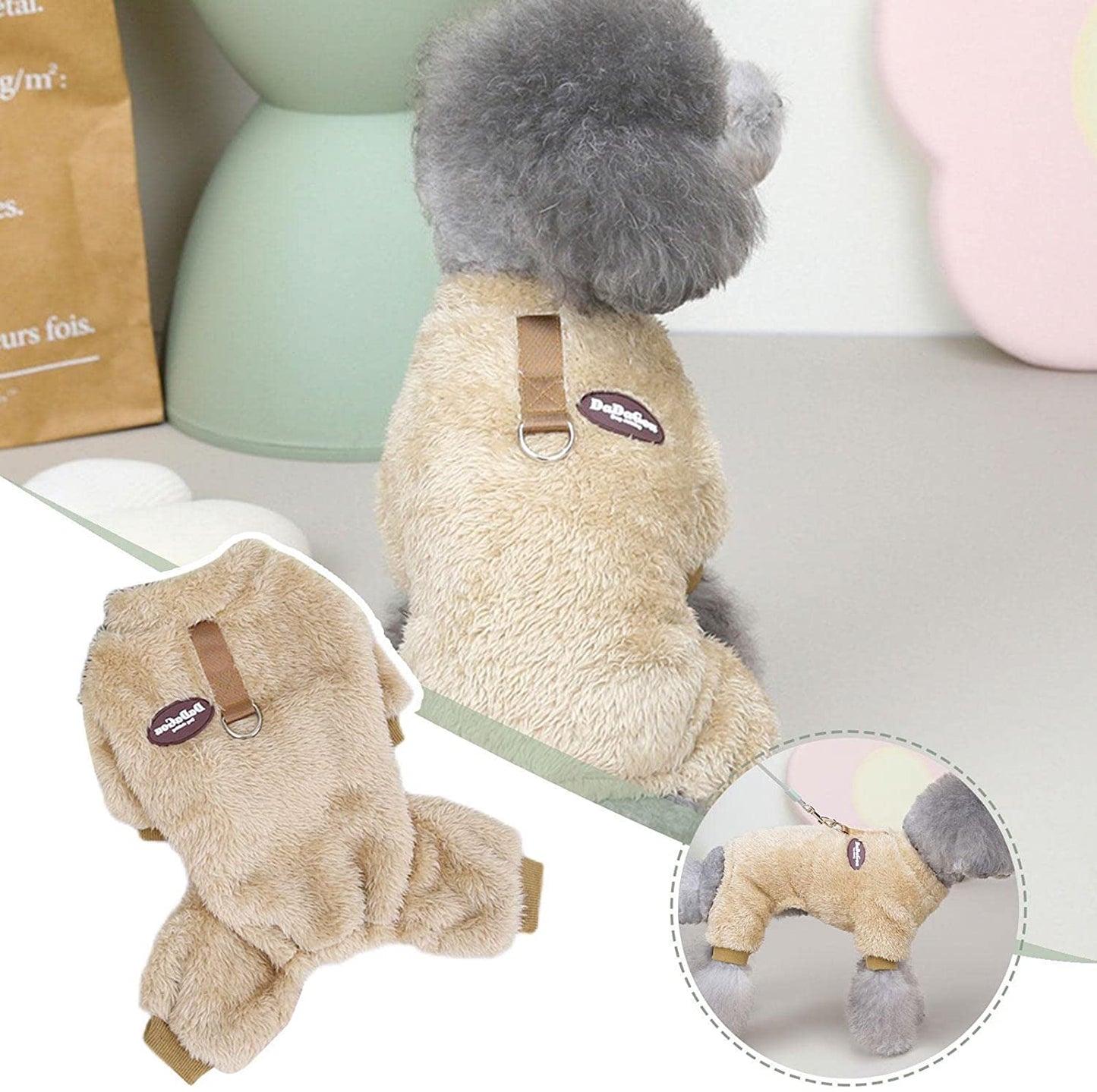 LELEBEAR Fleece Pet Elastic Jumpsuit with Pull Ring, Dog Pajamas for Small Dogs Cats, Warm Fleece Pet Dog Jumpsuit with Pull Ring Clothes Puppy Cat Coat Jacket Outfits (XXL, Grey) Animals & Pet Supplies > Pet Supplies > Dog Supplies > Dog Apparel LELEBEAR   