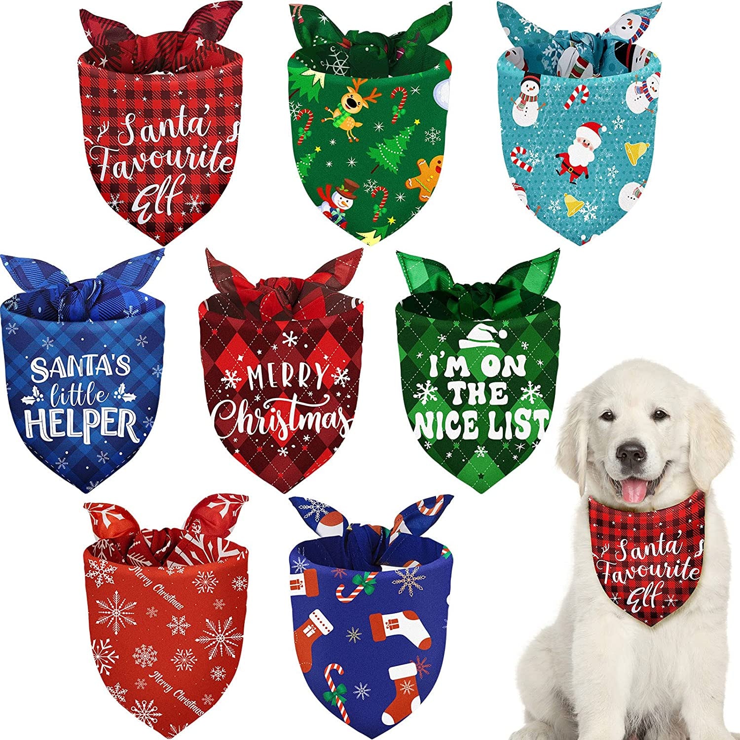 8 Pieces Christmas Dog Bandanas Classic Buffalo Plaid Dog Scarf Xmas Pet Bandanas Snowman Snowflake Pet Triangle Bib for Christmas Holiday Pets Cats Accessories Costume Supply (Cute Pattern,Medium) Animals & Pet Supplies > Pet Supplies > Dog Supplies > Dog Apparel Frienda Cute Pattern Medium 