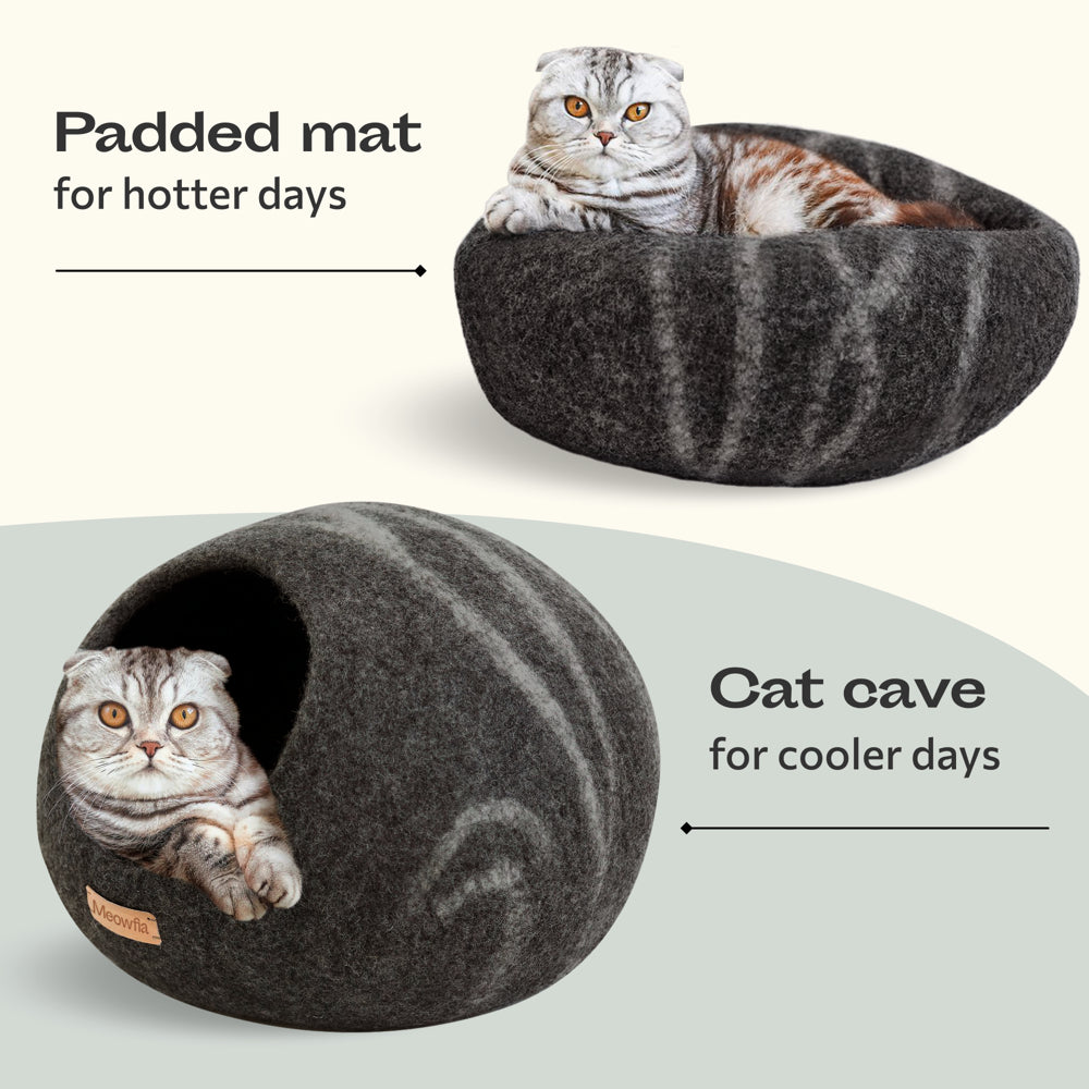 MEOWFIA Cat Bed for Large Cats - Wool Cat Cave Bed - Dark Grey Animals & Pet Supplies > Pet Supplies > Cat Supplies > Cat Beds MEOWFIA   