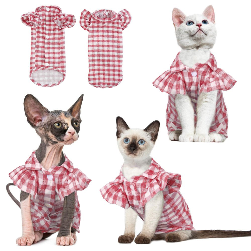 ROZKITCH Pet Apparel Cat T-Shirt Clothes Costume Soft Plaid for Kitten Hairless Cats Breathable Grid, Red Animals & Pet Supplies > Pet Supplies > Cat Supplies > Cat Apparel ROZKITCH S Red 