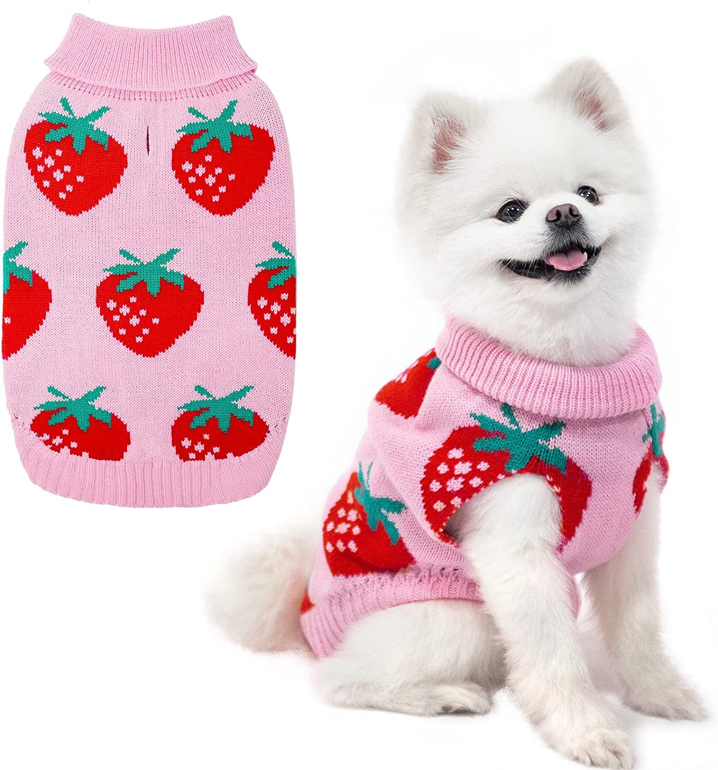 SCIROKKO Dog Sweaters for Small Dogs - Cute Girl Dog Clothes Knitwear Warm Puppy Winter Sweater, Pink Strawberry Animals & Pet Supplies > Pet Supplies > Dog Supplies > Dog Apparel SCIROKKO   