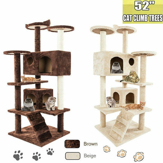 52" Multi-Level Condo Cat Tree with Scratching Post Tower for Large Cat Scratch Post Beds & Furniture Toy, Brown Animals & Pet Supplies > Pet Supplies > Cat Supplies > Cat Furniture JOWA   