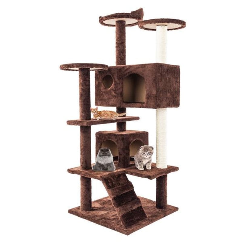 52" Multi-Level Condo Cat Tree with Scratching Post Tower for Large Cat Scratch Post Beds & Furniture Toy, Brown