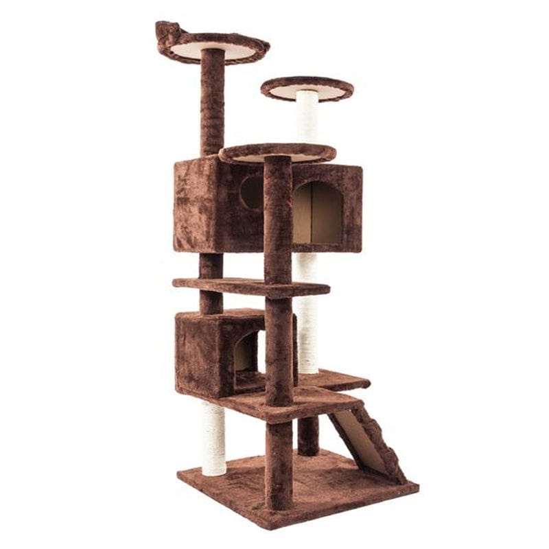 52" Multi-Level Condo Cat Tree with Scratching Post Tower for Large Cat Scratch Post Beds & Furniture Toy, Brown
