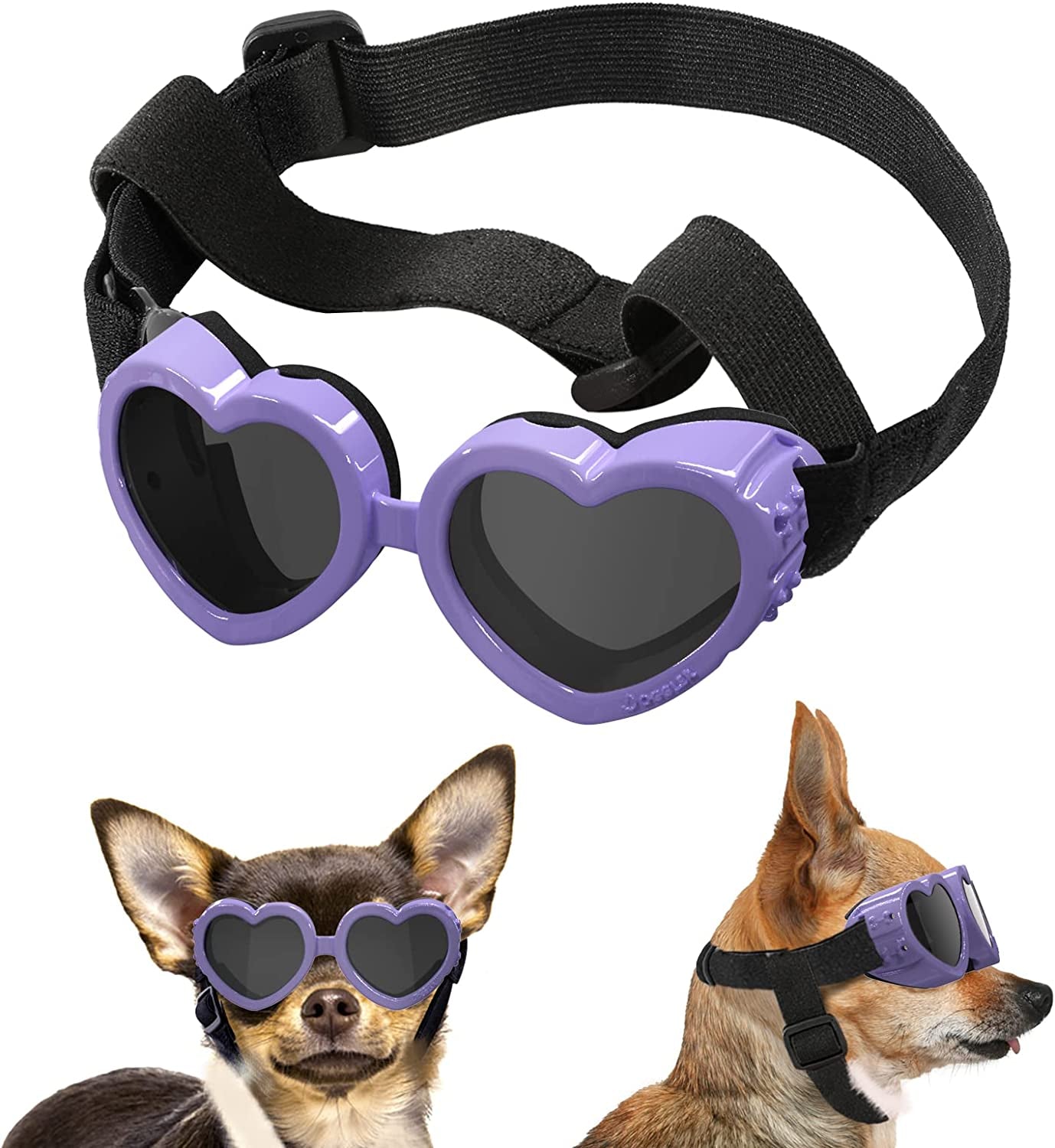 Lewondr Small Dog Sunglasses UV Protection Goggles Eye Wear Protection with Adjustable Strap Doggy Heart Shape Anti-Fog Sunglasses for Pet Dogs Sun Glasses Doggie Windproof Glasses, Pink Animals & Pet Supplies > Pet Supplies > Dog Supplies > Dog Apparel Lewondr Macaron Purple Heart Shape 