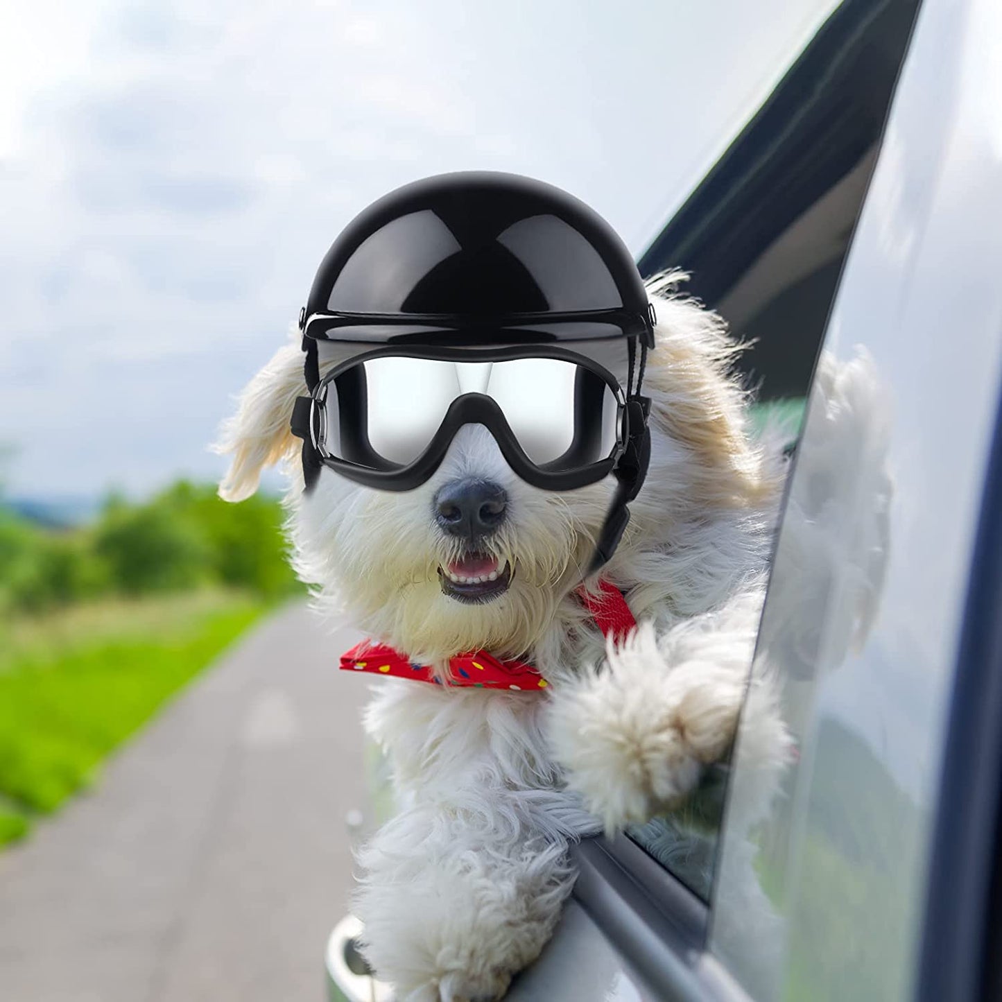 2 Pcs Dog Sunglasses and Pet Helmet Set with Dog Goggles, Dust Wind UV Protection Dog Glasses Dog Helmet and Goggles Adjustable Dog Motorcycle Helmet Bike Hat for Medium or Large Pet Dog(Cool Style) Animals & Pet Supplies > Pet Supplies > Dog Supplies > Dog Apparel Potchen   