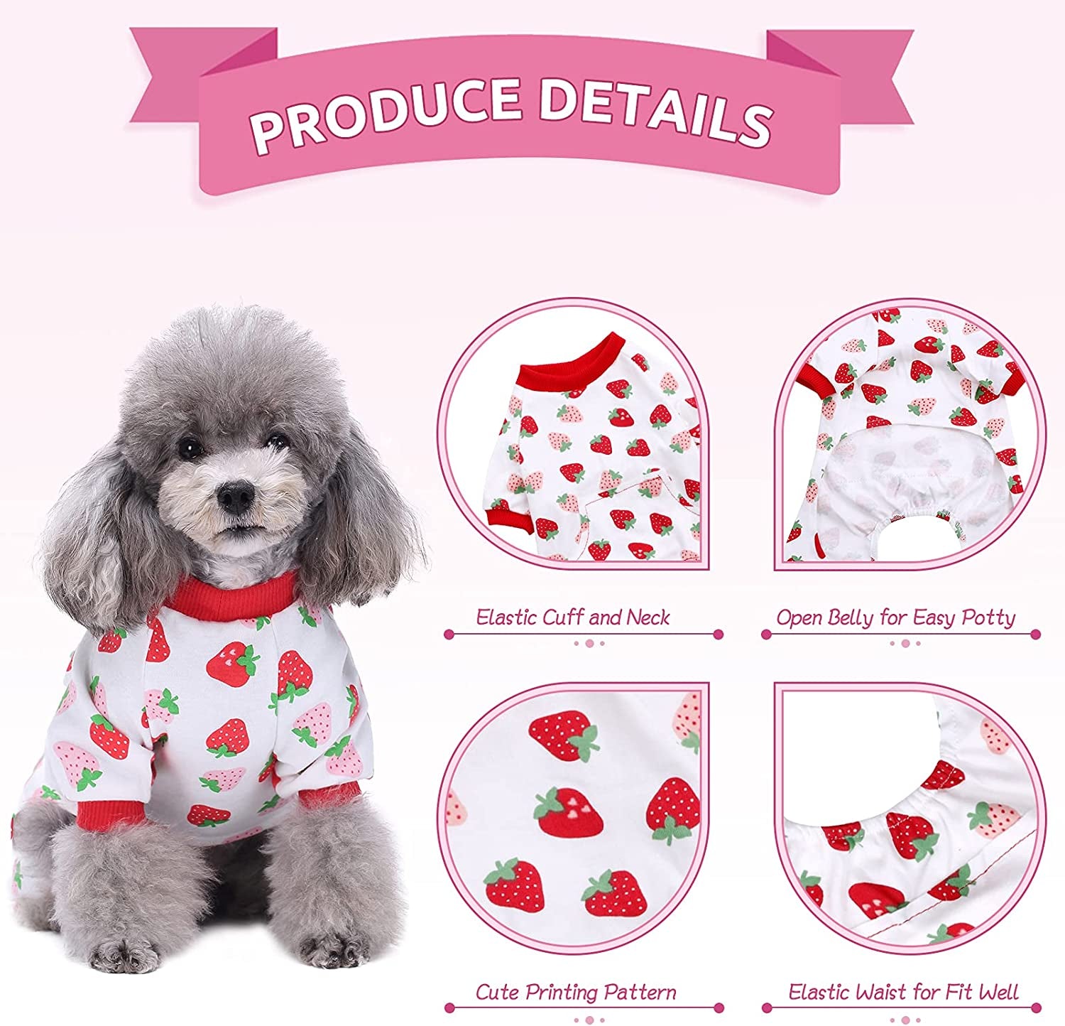 KOESON 2 Pack Cotton Dog Pajamas, Cozy Stretchy Cat Onesie Pet Jumpsuit Clothes with Cute Fruit/Animal Pattern, Soft Breathable Puppy Rompers Bodysuit Shirts for Small Medium Dogs Cats Animals & Pet Supplies > Pet Supplies > Dog Supplies > Dog Apparel KOESON   