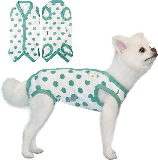 TONY HOBY Dog Pajamas, Summer Dog Jumpsuit, Soft Breathable Dog Pajamas with Polka Dots (Dark Green, S) Animals & Pet Supplies > Pet Supplies > Dog Supplies > Dog Apparel TONY HOBY Dark Green Small 