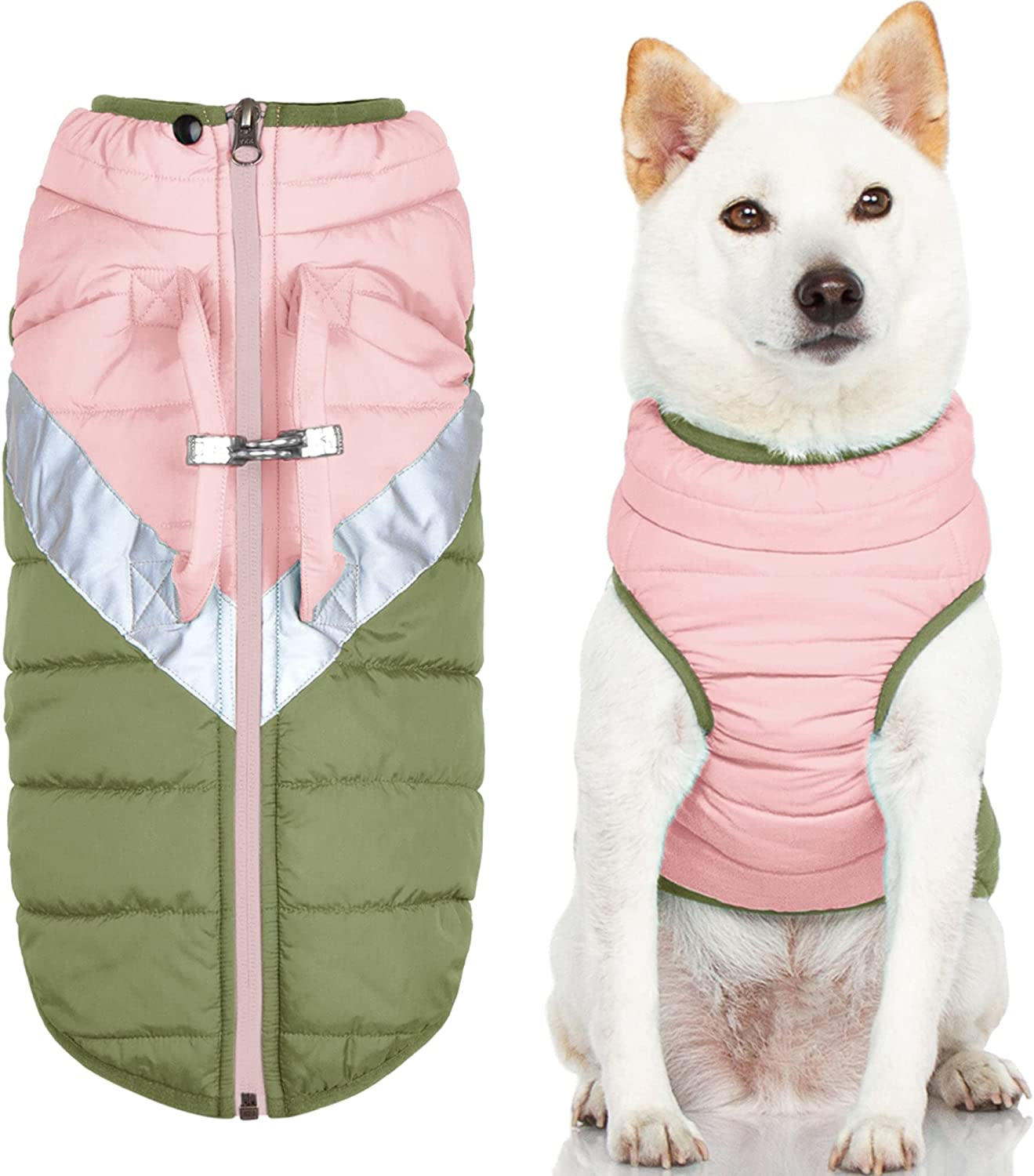 Gooby Mountaineer Dog Jacket - Jade, Medium - Warm Zip up Coat with Lift Handle and Dual O Ring Leash - Winter Water Resistant Small Dog Sweater - Dog Clothes for Small Dogs and Medium Dogs Animals & Pet Supplies > Pet Supplies > Dog Supplies > Dog Apparel Inafiction USA, Inc. dba Gooby Pet Fashion Peach Large chest (20.25") 