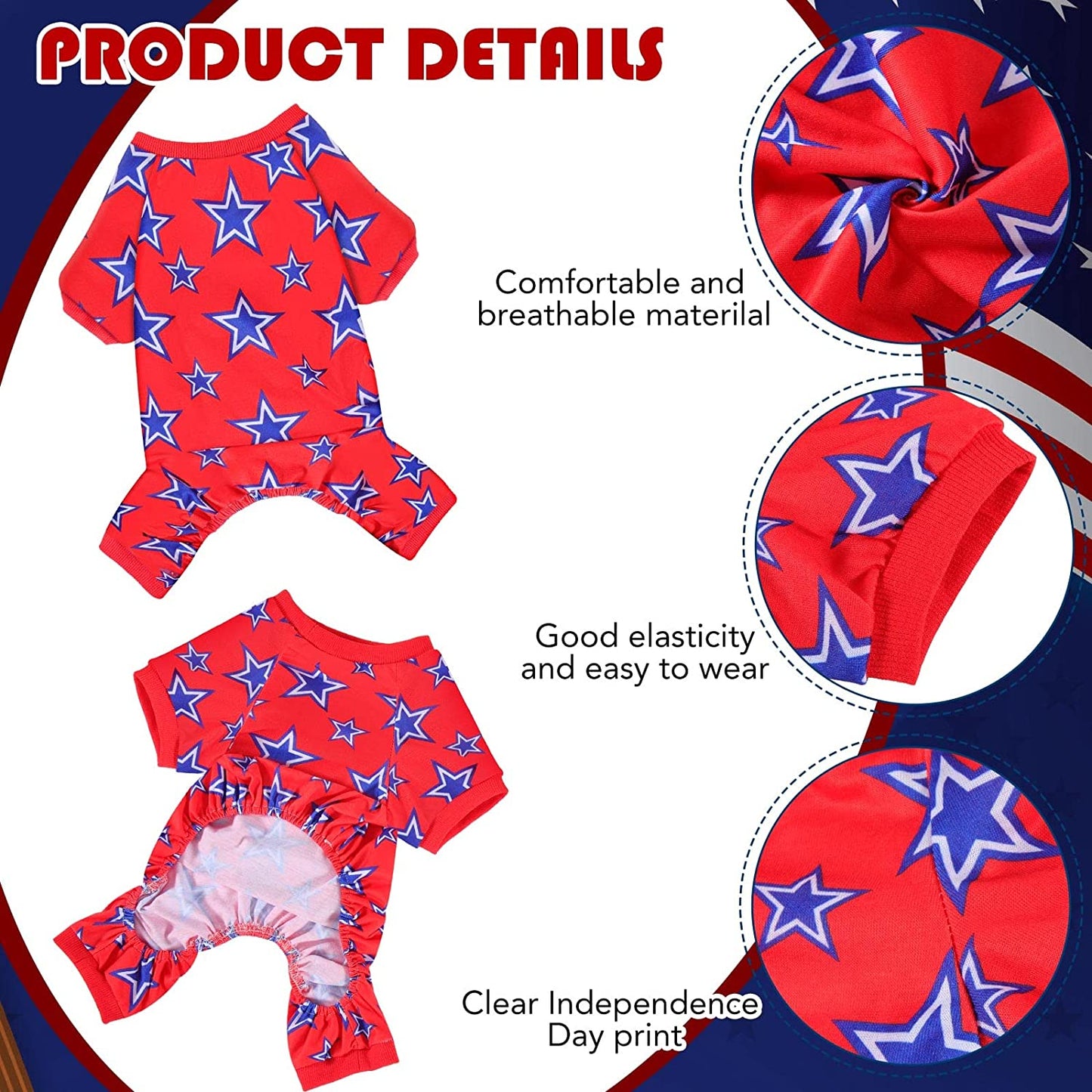 4 Pack Dog Pajamas Holiday Clothes for Dogs Labor Day Patriot Day Dog Shirt Jumpsuit Onesies American Flag Star Outfit Costume Apparel for Dog Puppy Accessories (Flag, Medium) Animals & Pet Supplies > Pet Supplies > Dog Supplies > Dog Apparel Saintrygo   