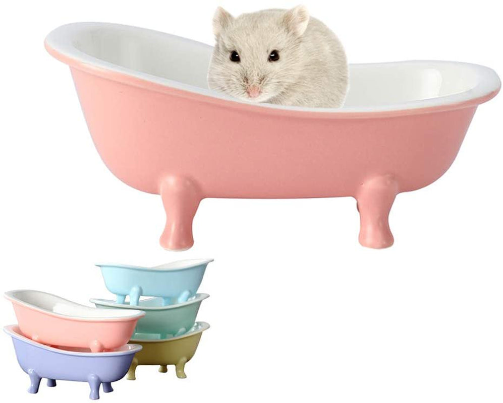 Small Animal Hamster Bed, Ice Bathtub Accessories Cage Toys, Ceramic Relax Habitat House, Sleep Pad Nest for Hamster, Food Bowl for Guinea Pigs/Squirrel/Chinchilla（Sky Blue） Animals & Pet Supplies > Pet Supplies > Small Animal Supplies > Small Animal Habitats & Cages Groupnineet Pink  