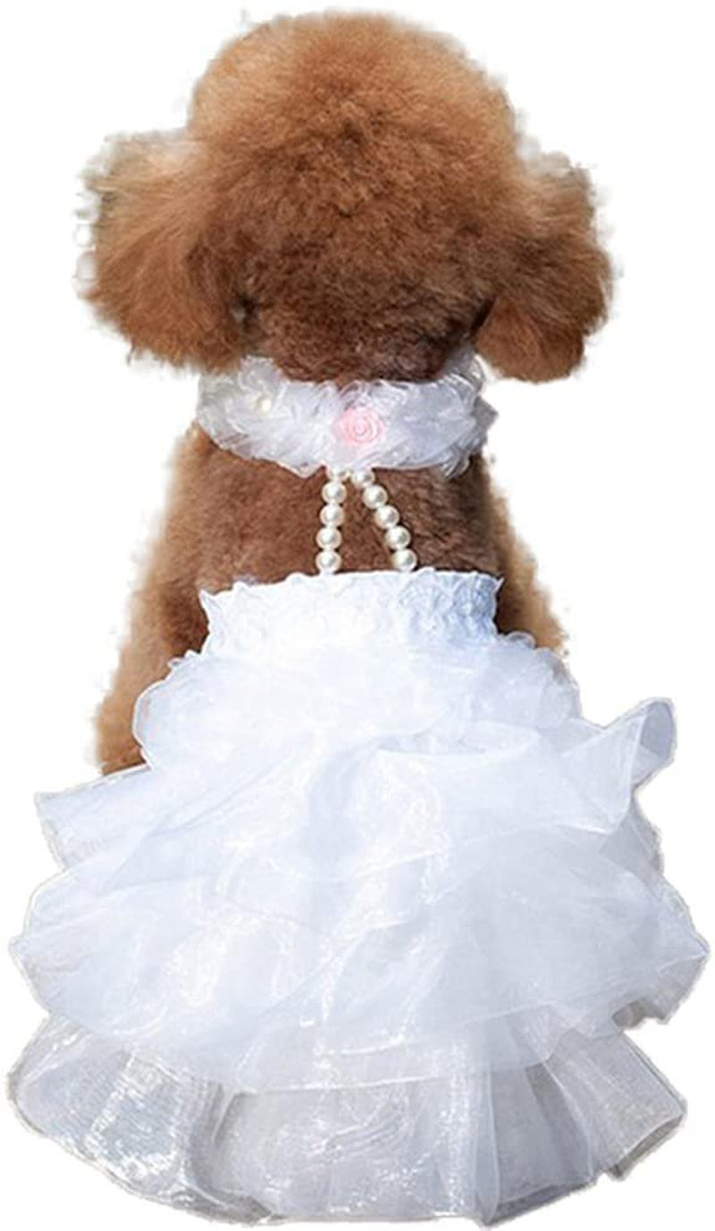 Dog Wedding Dress Bride Outfit with Pearl Necklace and Rose Pet Princess Formal Apparel for Puppy Cat Animals & Pet Supplies > Pet Supplies > Cat Supplies > Cat Apparel Comdar M  