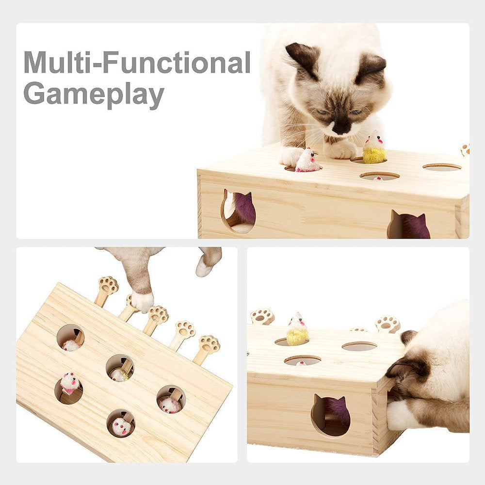 Mewoofun Cat Toys Interactive Whack a Mole Solid Wood Toys for Indoor Cats Kitten Catch Mice Game Animals & Pet Supplies > Pet Supplies > Cat Supplies > Cat Toys MewooFun   