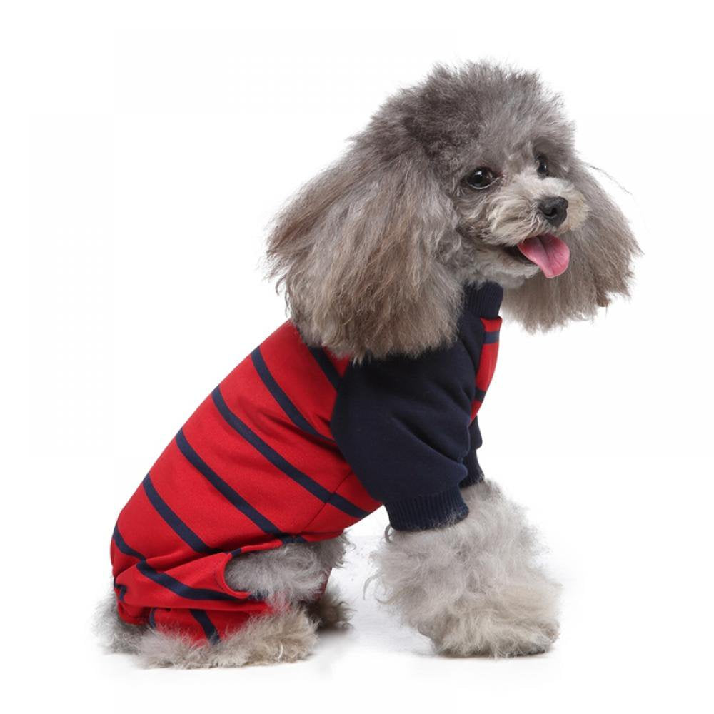 Dog Pajamas Striped Pet Jumpsuits Cotton Dog Onesies Long Sleeves Pet Pajamas Cute Dog Apparels Soft Pet Clothes for Puppy Small Dogs (Red,S) Animals & Pet Supplies > Pet Supplies > Dog Supplies > Dog Apparel 798413868   