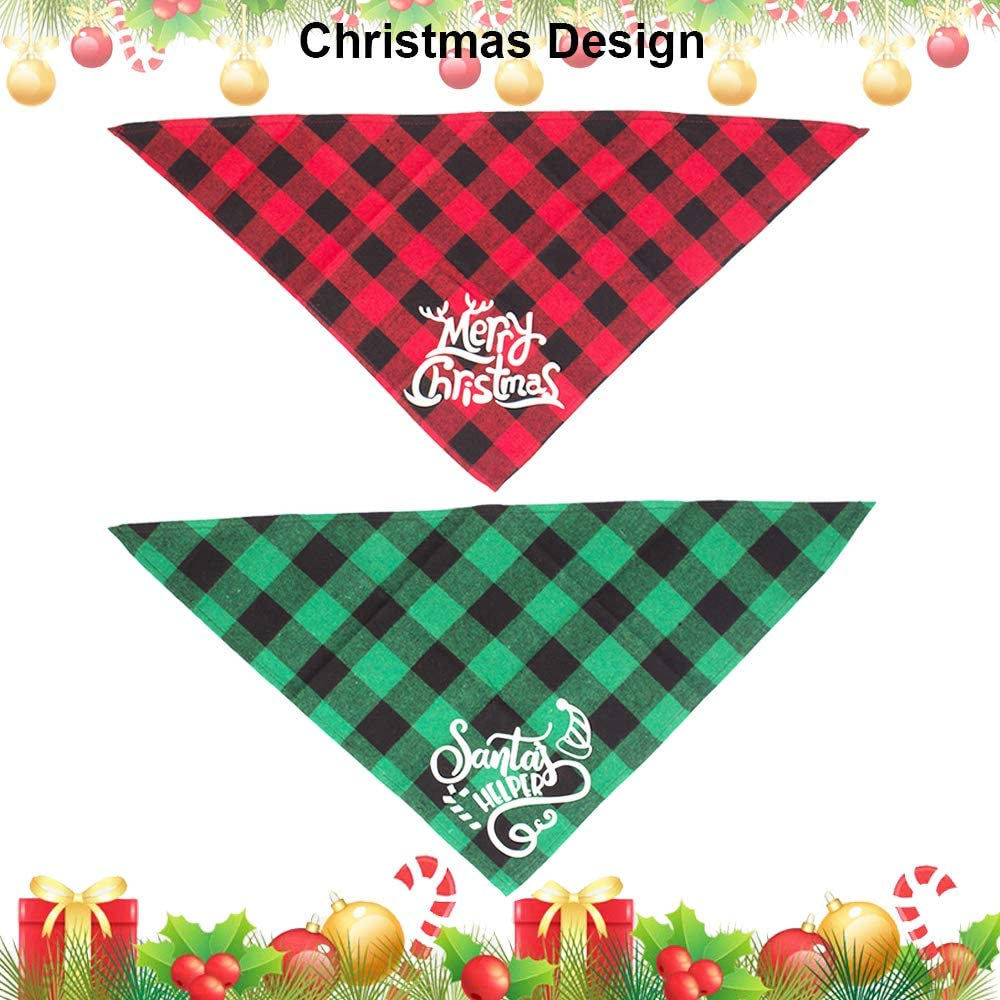 Christmas Dog Bandana Classic Plaid Pet Scarf Triangle Bibs Kerchief Merry Christmas Pet Bandana for Small Medium Large Dogs Cats Pets 2 Pack (Red & Green-2) Animals & Pet Supplies > Pet Supplies > Dog Supplies > Dog Apparel ADOGGYGO   