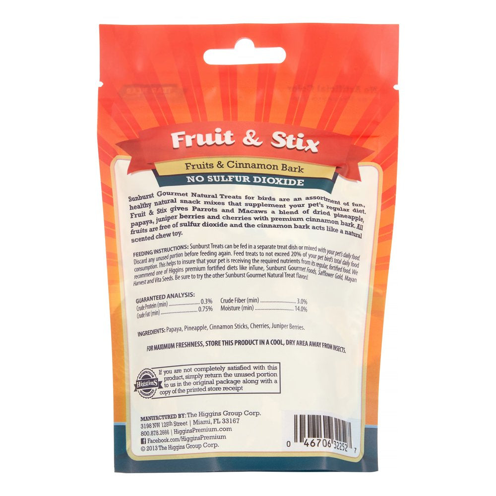 Higgins Sunburst Fruit & Stix Bird Treat, 5 Oz Animals & Pet Supplies > Pet Supplies > Bird Supplies > Bird Treats HIGGINS GROUP   