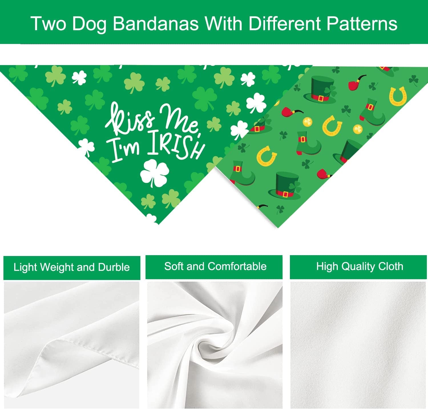 St Patricks Day Dog Bandana Puppy Scarf, 2 Pcs Shamrocks Kiss Me Irish Triangle Reversible Pet Scarf Holiday Party Dog Costume for Small Medium Large Dogs Animals & Pet Supplies > Pet Supplies > Dog Supplies > Dog Apparel UMISKAM   