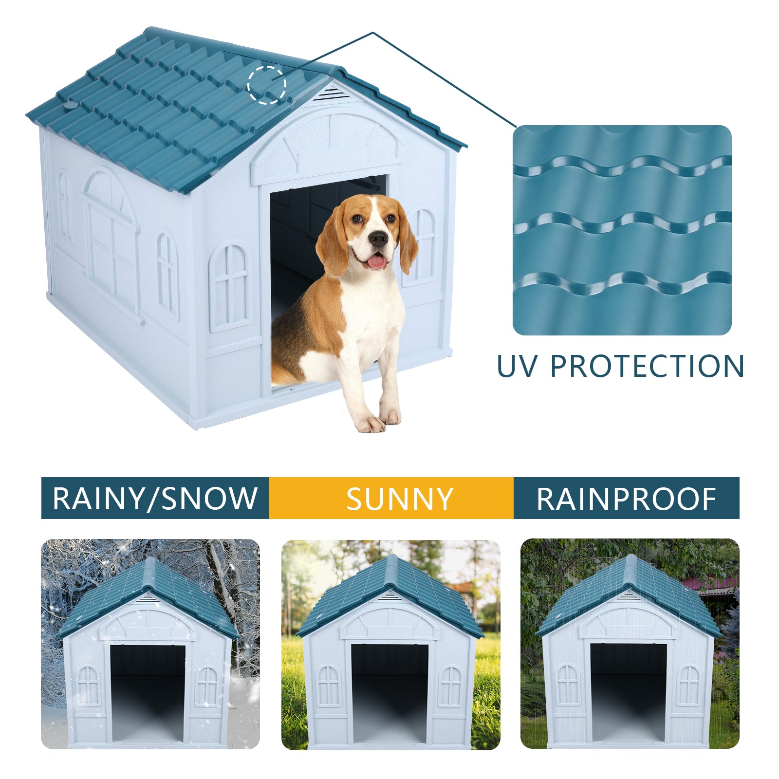 Plastic Dog House Weather Resistant Dog Kennel Puppy Shelter Indoor Outdoor Doghouse