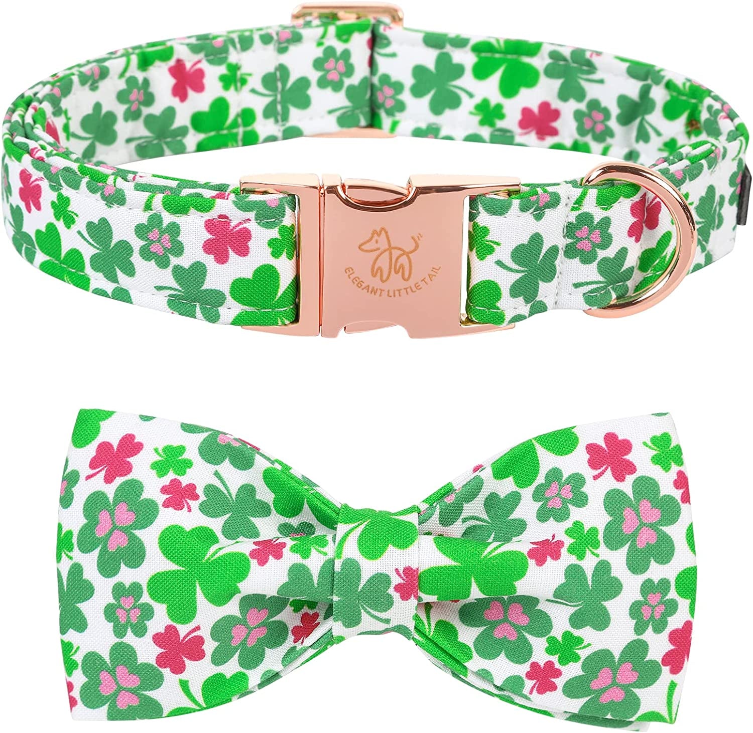 Elegant Little Tail Dog Collar with Bow, Lucky Clover Bow Tie Dog Collar, Cute Dog Bowtie Pet Gift Dog Collar for Medium Dogs Animals & Pet Supplies > Pet Supplies > Dog Supplies > Dog Apparel Elegant little tail Green Clover Small (Pack of 1) 