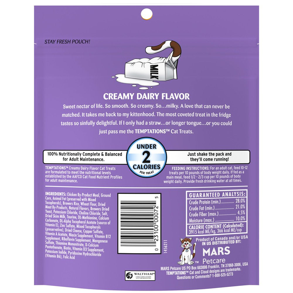 TEMPTATIONS Classic Crunchy and Soft Cat Treats Creamy Dairy Flavor, 6.3 Oz. Pouch Animals & Pet Supplies > Pet Supplies > Cat Supplies > Cat Treats Mars Petcare   