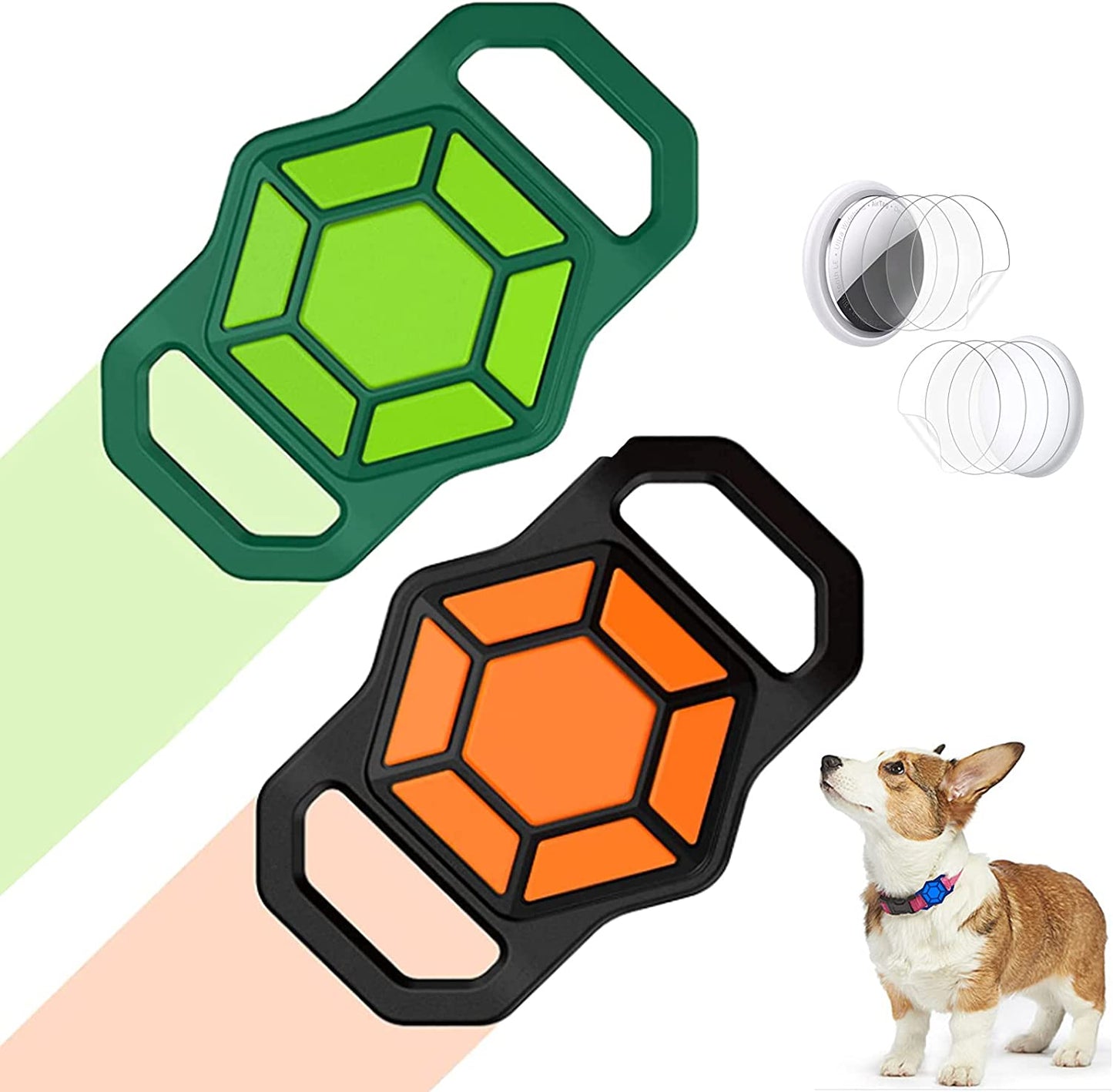 Neotrixqi Airtag Dog Collar Holder, Airtag Holder Accessories for Apple Airtags Tracker with 4 Pack HD Protective Film, Silicone Air Tag Case for Air Tags Pet Collar Loop Necklace Backpack Bag Electronics > GPS Accessories > GPS Cases NeotrixQI BlackOrange Green  