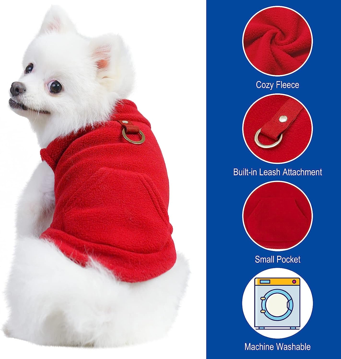 EXPAWLORER Polar Fleece Vest Dog Clothes - Fall Dog Sweater Pet Clothing, Warm Soft Pullover Sleeveless Dog Jacket with Small Pocket, Cold Winter Coat for Small Medium Large Dogs (Red, M) Animals & Pet Supplies > Pet Supplies > Dog Supplies > Dog Apparel HAOBO   