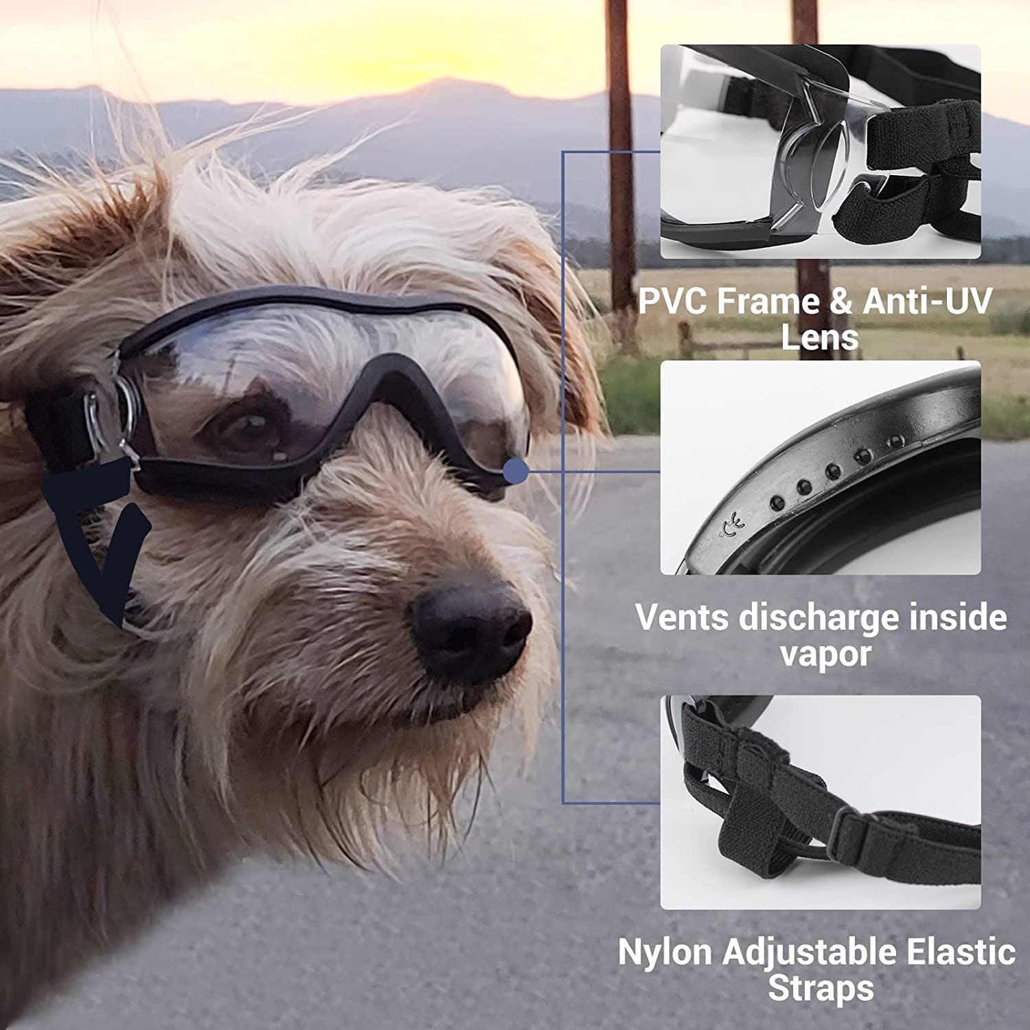 NAMSAN Dog Sunglasses Medium to Large Dog UV Transparent Goggles Windproof Anti-Dust Snowproof Pet Glasses with Elastic Straps, Clear Animals & Pet Supplies > Pet Supplies > Dog Supplies > Dog Apparel Namsan   