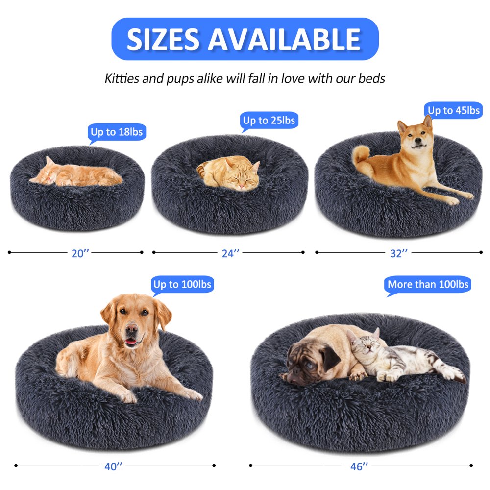 Focuspet Calming Donut Shag Cuddler 40" Dog Bed , for Large Size Dogs up to 100 Lbs, Anti-Slip & Water-Resistant Calming Bed Animals & Pet Supplies > Pet Supplies > Cat Supplies > Cat Beds PetPalace   