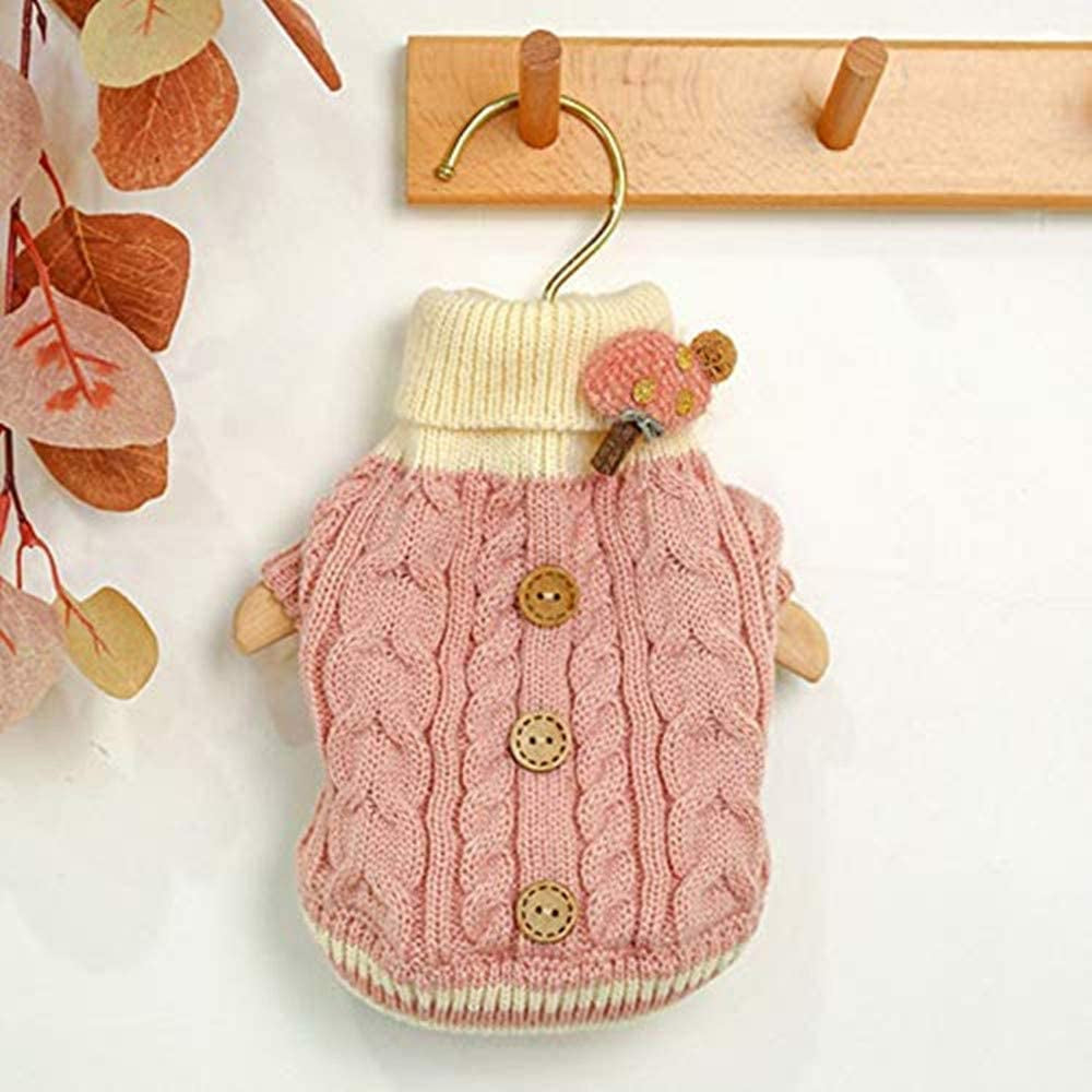 Winter Dog Warm Sweater Puppy Clothes Small Dog Chihuahua Knitted Sweater Turtleneck Sweater Button Decoration (S, Pink) Animals & Pet Supplies > Pet Supplies > Dog Supplies > Dog Apparel DHAJA   