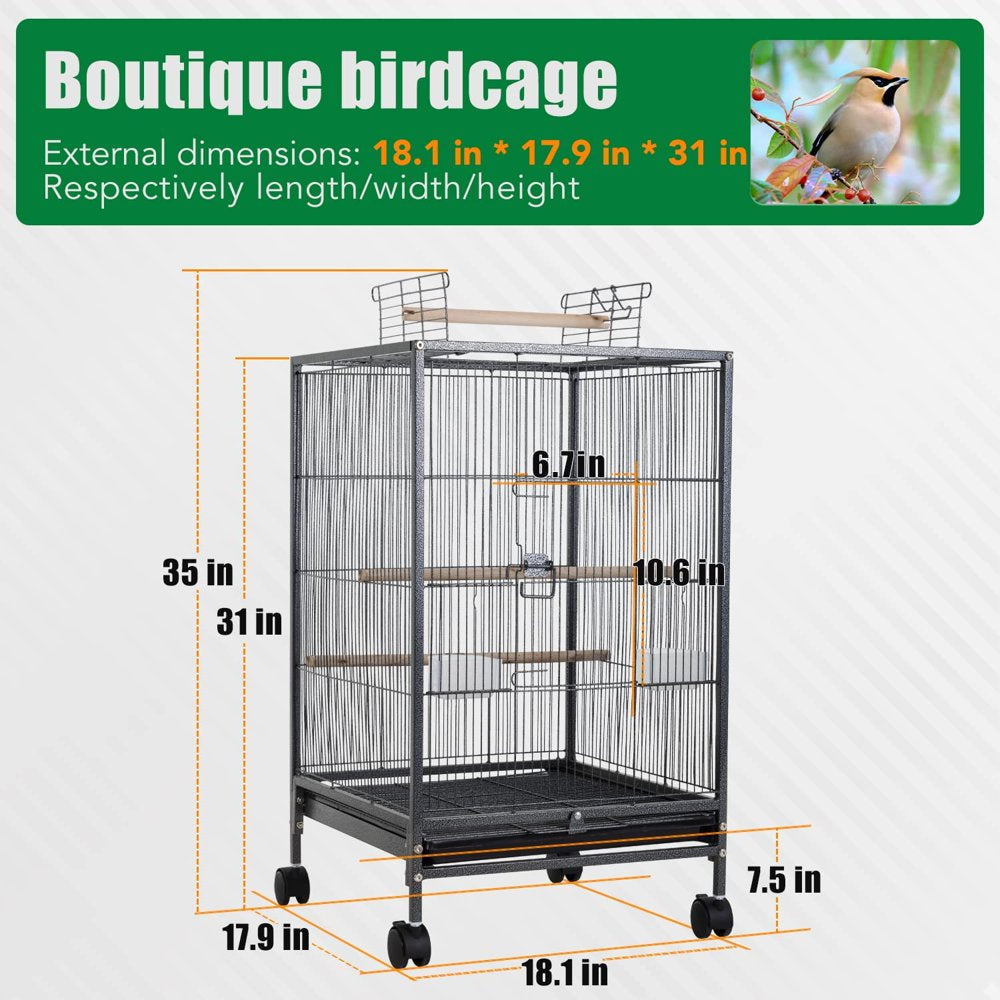 CL.HPAHKL 35 Inch Height Bird Cage with Perches, Large Metal Rolling Bird Cages for Parakeets with Stand Heavy Duty Parrot Cage for Parrots Conure Lovebird Cockatiel Animals & Pet Supplies > Pet Supplies > Bird Supplies > Bird Cages & Stands CL.HPAHKL   