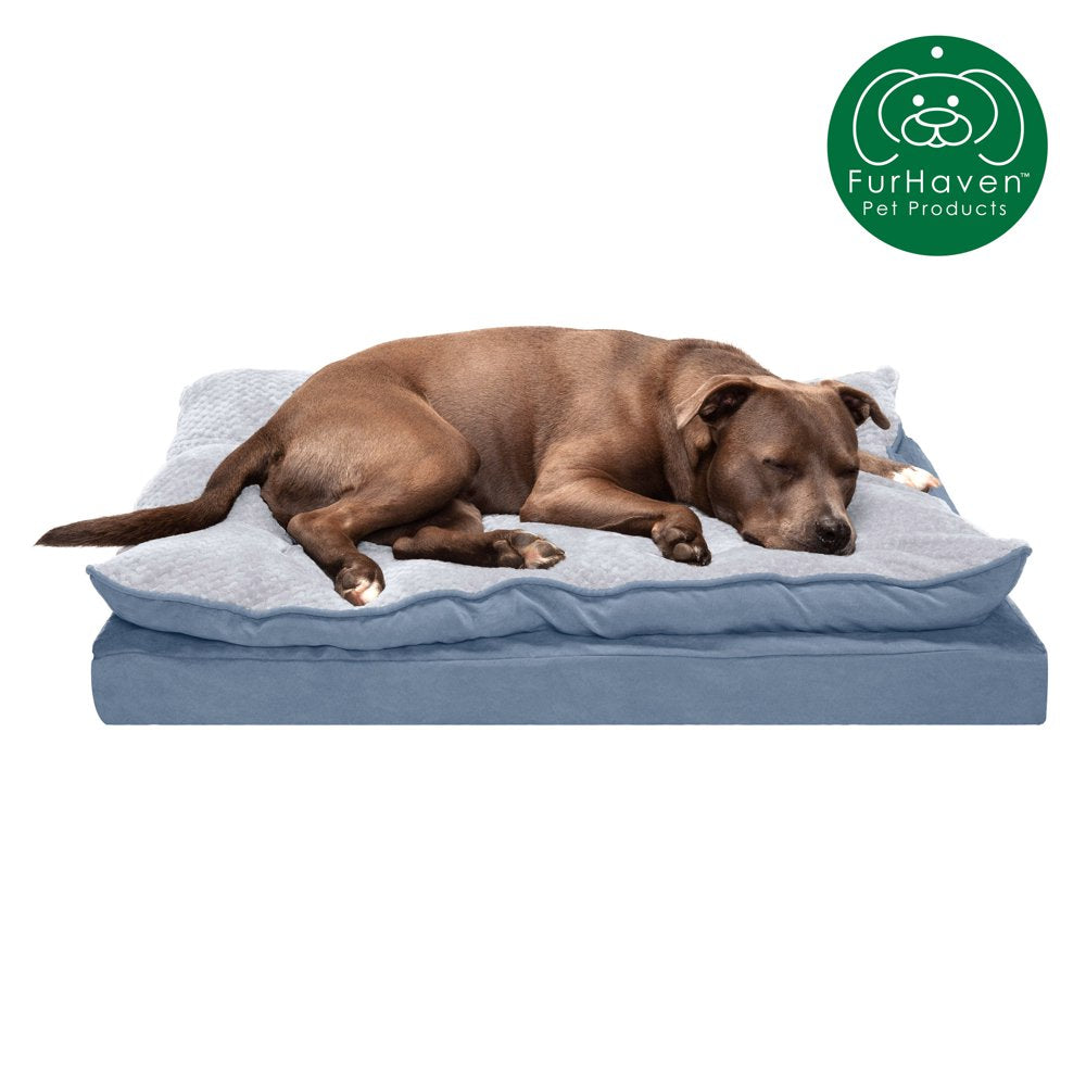 Furhaven Pet Products Orthopedic Mink Fur & Suede Pillow-Top Pet Bed for Dogs & Cats, Stonewash Blue, Large Animals & Pet Supplies > Pet Supplies > Cat Supplies > Cat Beds FurHaven Pet L Stonewash Blue 