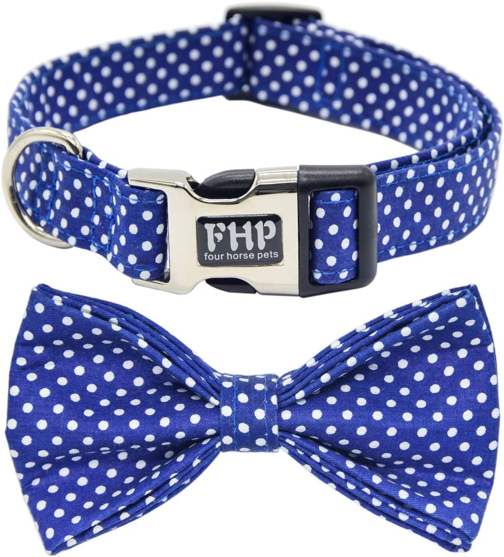 Fourhorse Cute Soft Dog and Cat Collar with Bowtie , Detachable Adjustable Bow Tie Collar Pet Gift (M, Blue Grid) Animals & Pet Supplies > Pet Supplies > Dog Supplies > Dog Apparel Fourhorse Bule Dot Medium (Pack of 1) 