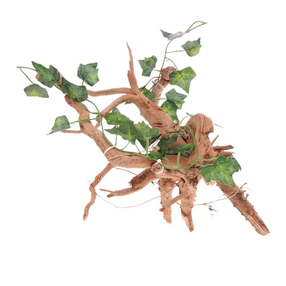 Natural Rhododendron Wood with Artificial Vine Leaf- Creates Natural-Looking Habitat for Reptile and Amphibian-Décor & Climbing Toy for Chameleons, Frogs, Geckos, S Animals & Pet Supplies > Pet Supplies > Small Animal Supplies > Small Animal Habitat Accessories Gazechimp   