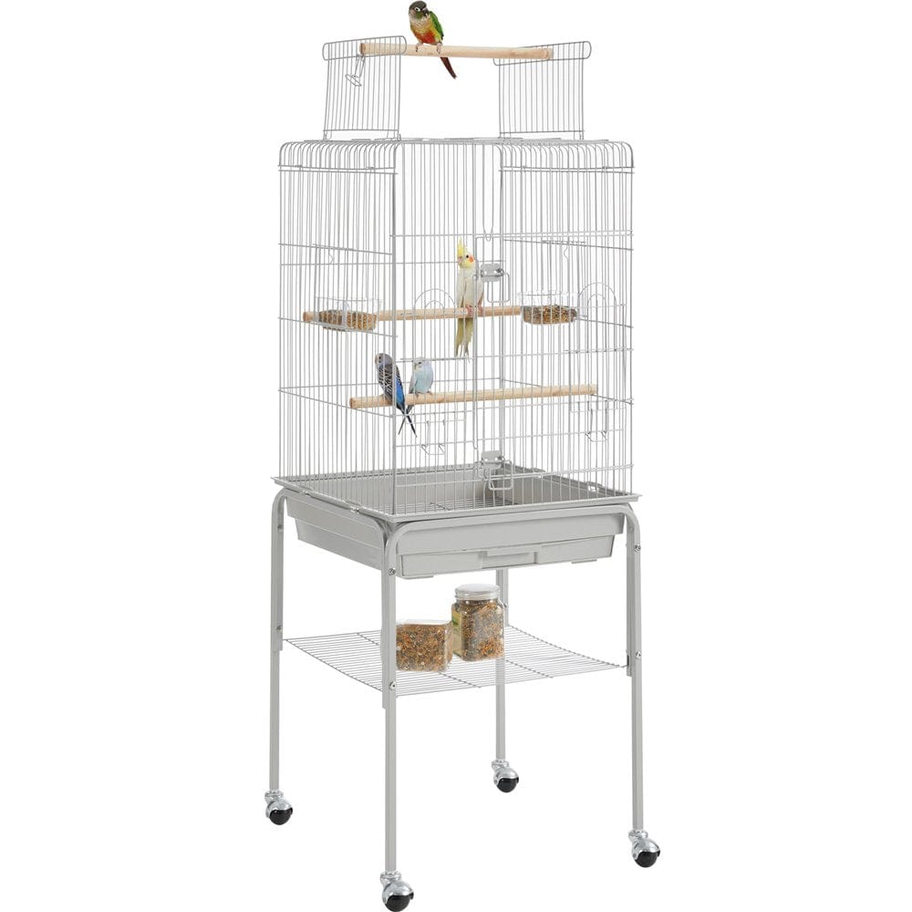 53.5" Metal Rolling Bird Cage with Play Top Stand, Light Gray Animals & Pet Supplies > Pet Supplies > Bird Supplies > Bird Cages & Stands QAQ   