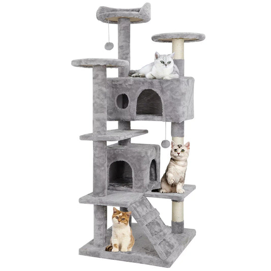 53" Cat Tree Stand House Furniture Kittens Activity Tower with Scratching Posts Light Grey Animals & Pet Supplies > Pet Supplies > Cat Supplies > Cat Furniture Segawe   