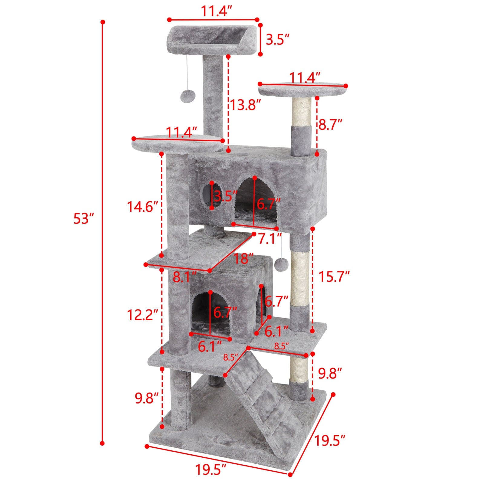 53" Cat Tree Stand House Furniture Kittens Activity Tower with Scratching Posts Light Grey Animals & Pet Supplies > Pet Supplies > Cat Supplies > Cat Furniture Segawe   