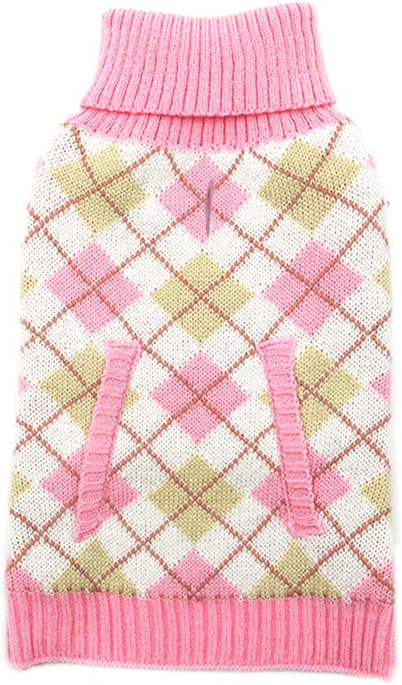 KYEESE Valentines Day Dogs Sweaters for Small Dogs Thicken Turtleneck Pink Doggie Sweater with Leash Hole Knit Pullover Pet Clothes Animals & Pet Supplies > Pet Supplies > Dog Supplies > Dog Apparel kyeese Plaid (Pink) X-Small (2.5-4lbs) 