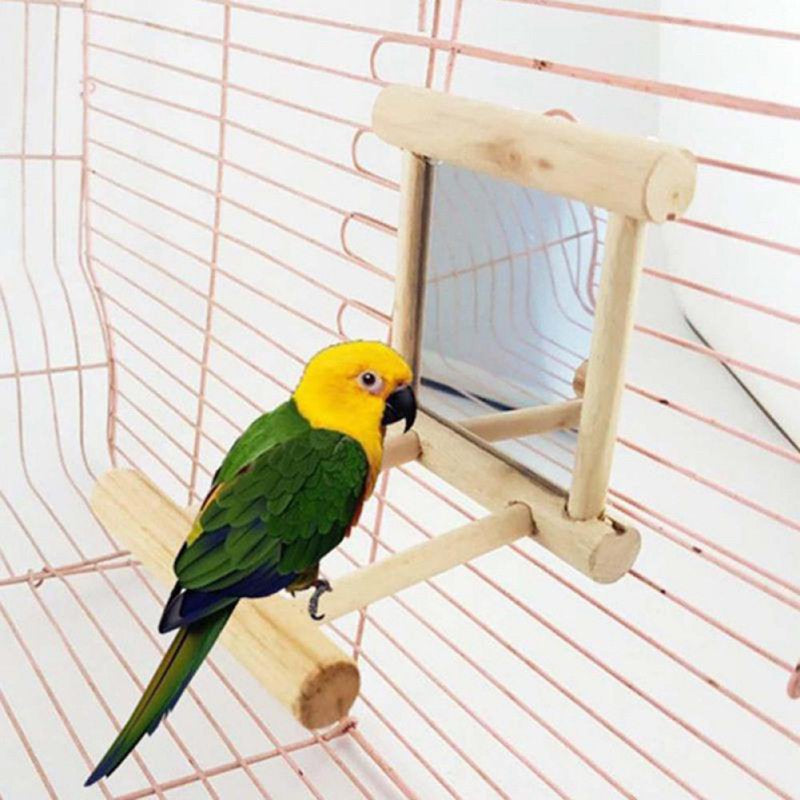 Funny Wooden Bird Toy Mirror Fun Toys for Parrots Cockatiel Small Birds Parrot Toys Pet Parrots Climb Accessories Animals & Pet Supplies > Pet Supplies > Bird Supplies > Bird Toys Ardorlove   