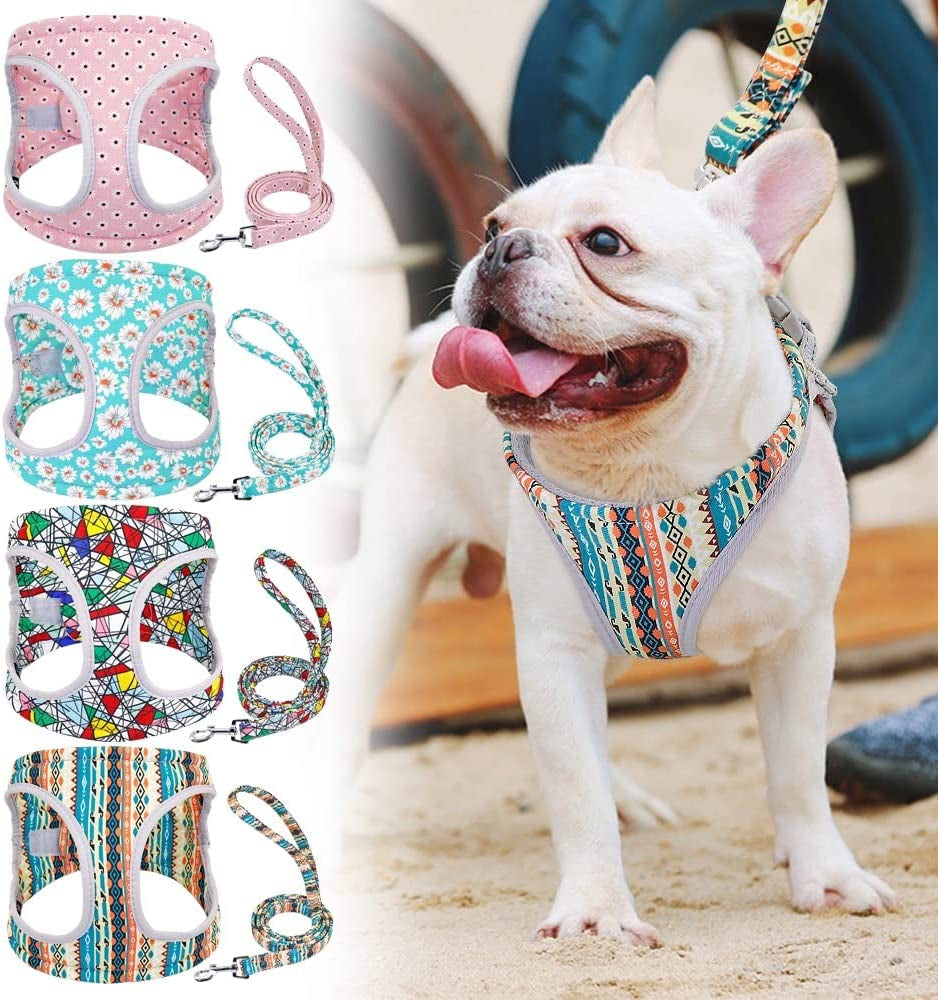 SXNBH Reflective Dog Harness Soft Mesh Pet Puppy Harness Leash Set Fashion Printed Small Medium Dogs Vest Harnesses French Bulldog ( Color : E , Size : Small ) Animals & Pet Supplies > Pet Supplies > Dog Supplies > Dog Apparel chuju   