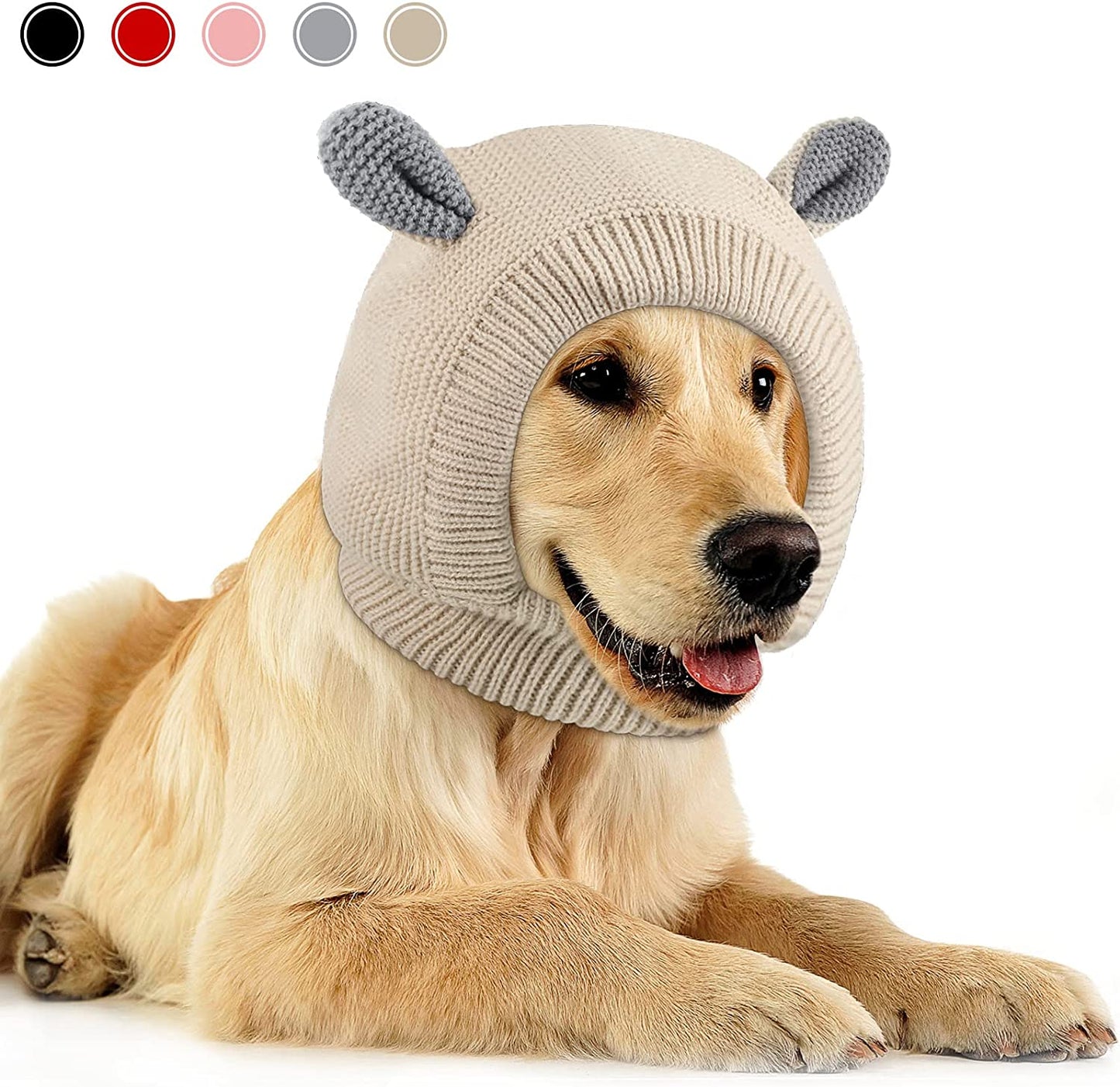 Quiet Ears for Dogs, Dog Ear Muffs Noise Protection Knitted Dog Hats Pet Ears Warm Dog Ear Cover Winter Hat Dog Snood Head Wrap Bunny Costume for Medium to Large Dogs Cats Pets (Yellow) Animals & Pet Supplies > Pet Supplies > Dog Supplies > Dog Apparel Frienda Beige  