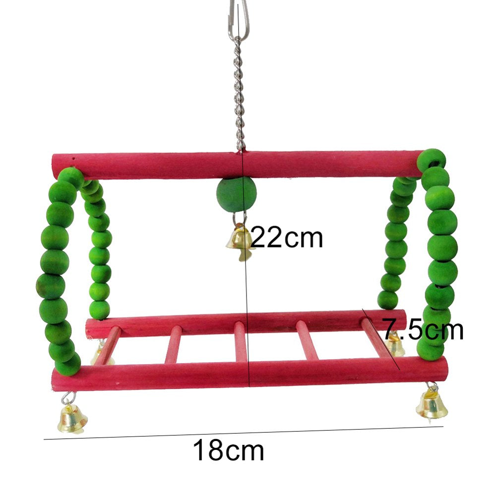 Visland Bird Swing Ladder Toy, Funny Natural Wooden Hanging Climbing Ladder Chewing Playing Toy with Bell Cage Accessory for Parakeets Conures Macaws Parrots Love Birds Finches Animals & Pet Supplies > Pet Supplies > Bird Supplies > Bird Cage Accessories Visland   