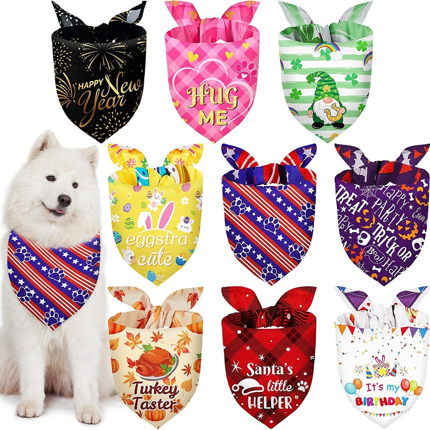 9 Pieces Holidays Dog Bandanas Patriotic Day Daily Life St. Patrick'S Day Easter Day Dog Bandanas Adjustable Dog Scarf Washable Dog Scarves for Dogs Pet Costume Supply (Fresh Pattern) Animals & Pet Supplies > Pet Supplies > Dog Supplies > Dog Apparel Weewooday Fresh Pattern  